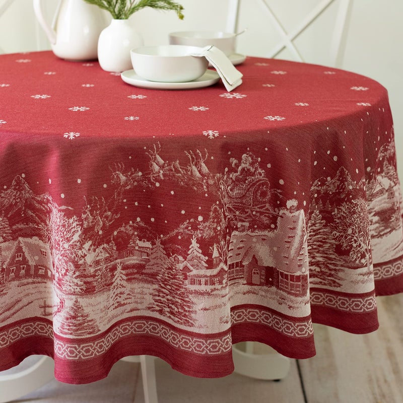 Benson Mills Engineered Jacquard Heavyweight Fabric Table Cloth, Holiday, Winter, and Christmas Tablecloth (Christmas Story, 70" Round) - Image 4